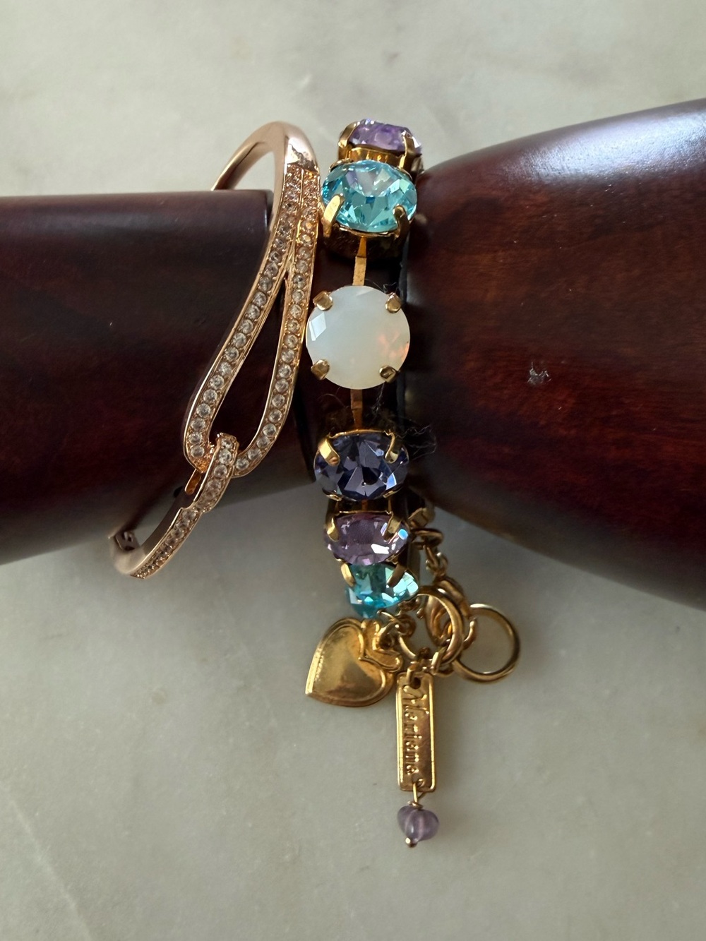 Mariana Large Everyday Crystal Bracelet & Rose Gold Tone Hinged Bangle